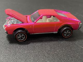 1968 Redline Hot Wheels Custom Amx,  Hot Pink,  All Wheel Caps,  Usa Near