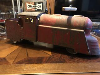 Rare Antique Marx 3000 Ride - On Locomotive Train Pressed Steel Toy