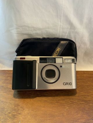 Ricoh Gr10 Silver 35mm Point & Shoot Film Camera W/ Blue Suede Ricoh Case (rare)
