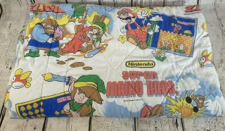 Rare Vintage Nintendo Mario Bros Zelda Link Comforter Blanket Usa 1988 Nes