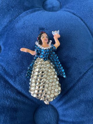 Disney Snow White Signed Wendy Gell Swaroski Jeweled Gold Plated Pin 2 1/2 " Rare