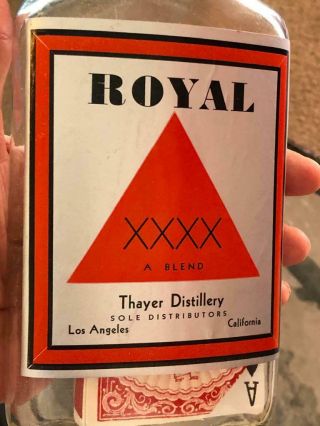 Vintage Deck Of Cards In A Bottle With Thayer Distillery Royal Lable - Very Rare