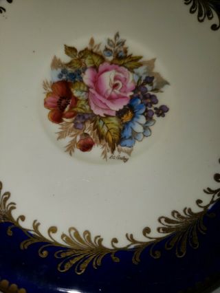 RARE Aynsley Cabbage Rose Teacup and Saucer Signed J A Bailey - cobalt blue 3