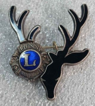 Rare Vtg Lions Club International Deer Rack Lapel Pin Back Button Nara Japan