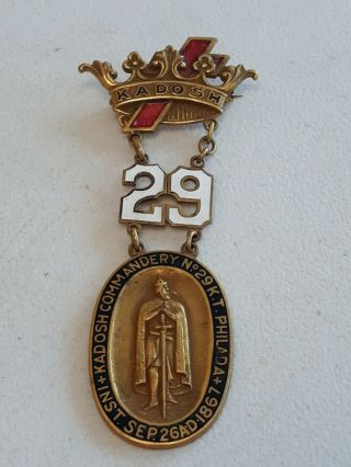 Rare Antique Masonic Knights Templar Kadosh Commandery No.  29 Medallion Medal