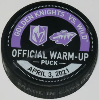 Vegas Golden Knights Hockey Fights Cancer Warm - Up Puck 4 - 3 - 2021 Wild Vs Vgk Rare