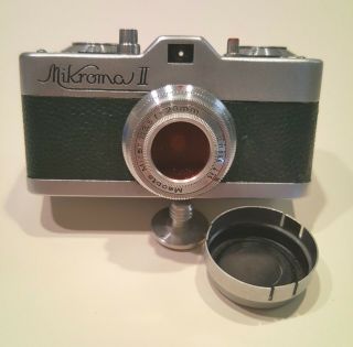 Rare Green Mikroma Ii 16mm Mini Camera - Czechoslovakia - W/leather Case