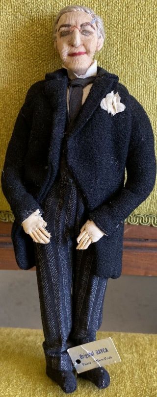 Rare Antique Tagged France Ravca Cloth Doll President Thomas Woodrow Wilson