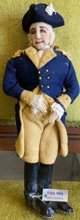 Rare Antique Tagged France Ravca Cloth Doll President George Washington