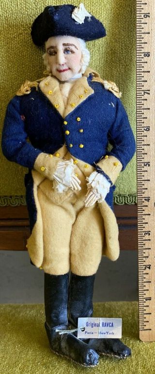 RARE Antique Tagged France Ravca Cloth Doll President George Washington 3