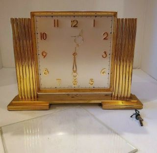 (je1) Antique Rare Je Caldwell Brass 8 Day Winding Clock 1920s Art Deco Key