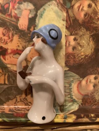 Rare Antique German Porcelain Flapper Girl Half Doll