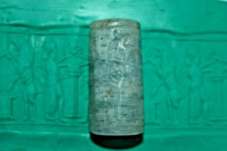 Rare Stone Ancient Greek Cylinder Seal Pendant With Rare Engravings
