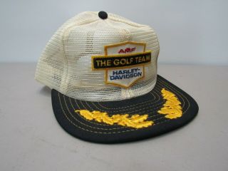 Rare Vintage Harley Davidson Amf Golf Team Snap Back Hat Trucker Hat Mesh Cool