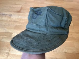Rare Ww2 American Usmc Marine Corps Hat Cap With Crest