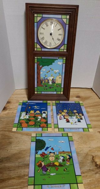 Rare Danbury Stained Glass Peanuts Snoopy Seasons Wall Clock Lighted