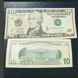 2017 $10 RARE LOW RUN STAR NOTE LOW REAPETER,  SERIAL NUMBRS NJ (00 11 3333) 2