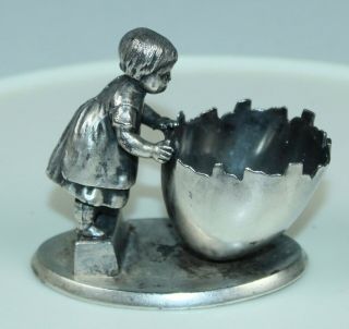 Very Rare Antique Meriden Silverplate Toothpick Holder Girl Peeking Into Egg