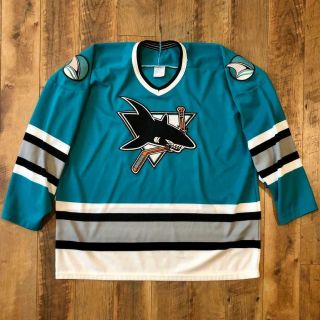Rare Vtg 90s Ccm Maska San Jose Sharks Nhl Hockey Stitched Jersey Xl