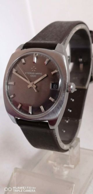 Vintage Eterna Matic 1000 Wrist Watch Automatic 34 Mm Rare Dial Running