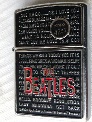 2006 Rare Zippo The Beatles Songs Lighter In Tin With Jacket Great Cond. 2