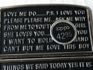 2006 Rare Zippo The Beatles Songs Lighter In Tin With Jacket Great Cond. 3