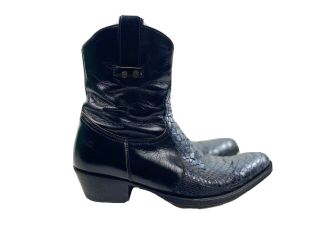 Sendra Python Snake Cowboy Boots Size 9.  5 Black Leather Kent Riding Short Rare