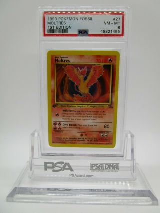 Psa 8 Nm - Mt Moltres 1999 Fossil 1st Edition Pokemon Card 27/62