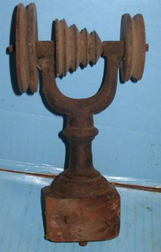 Early Wood Telephone Insulator Pulley W Cast Iron Base Early & Rare