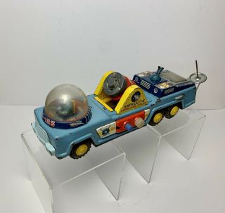 Rare Vintage Yonezawa Japan Tin Satellite Launching Truck Space Friction Toy