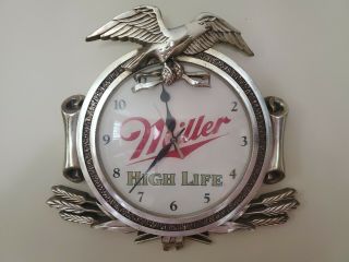 Vintage Miller High Life Eagle Advertising Wall Clock Gold Color & Rare