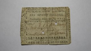 1761 Twenty Shillings North Carolina Nc Colonial Currency Note Bill Rare 20s