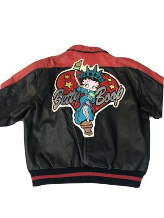 Vintage Maziar Betty Boop Leather Jacket Statue Of Liberty Size Large Rare