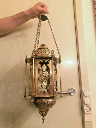 Rare Vintage Moroccan Style Brass Hanging Chain Lamp Pendel Listing