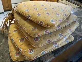 Very Rare Pierre Deux French Yellow Seat/chair Cushions Set Of 5