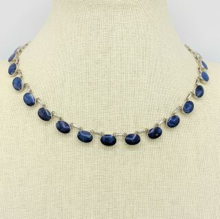 Rare Vintage Sterling Silver 950 Lapis Lazuli Gemstones 17” Necklace 29.  4 Grams