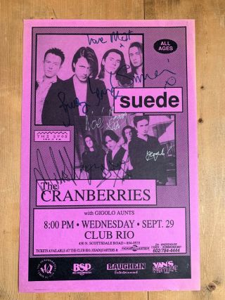 Rare The Cranberries,  Suede Hand Signed / Autographed Concert Poster 1993