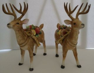 Rare Fitz And Floyd Classics Reindeer Topiary Figurines Candle Holders