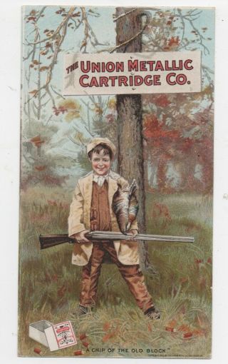 Rare 1900 Trade Card For The Union Metallic Cartridge Company Boy With Rifle