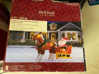 Rare 6 Ft Gemmy Airblown Inflatable Clydesdale Horse & Santa Sleigh Lights Up
