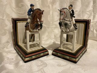 “rare” Fitz And Floyd Classic Equestrian Jumping Horse And Rider Bookends