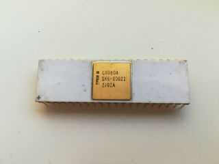 Intel C8080a C8080 Sk6 - 80021 Very Rare Vintage Cpu,  Date 7643 Gold
