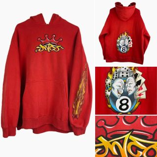 Vintage Jnco Jeans Hoodie Size Xl Crown Flaming 8 Ball Dice Cards Rare