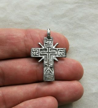 Rare 17th Cent.  Handcarved Orthodox Old Believers Silver Cross Psalm " Exorcism "