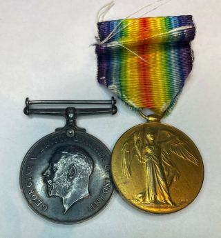 Ww1 British War And Victory Pair To A Red Cross Captain Rare