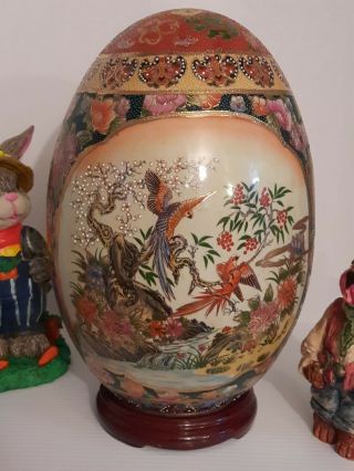 Rare 14 " Tall Satsuma Authentic Japanese Porcelain Famille Rose & Phoenix Xl Egg