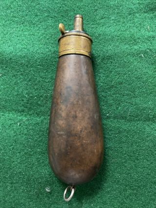 Rare Fine Antique Powder Flask From A Civil War Percussion Cased Set