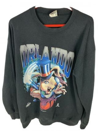 Rare Vtg 90s 1994 Nutmeg Orlando Magic Crewneck Sweatshirt Sz Xl Rabbit Black