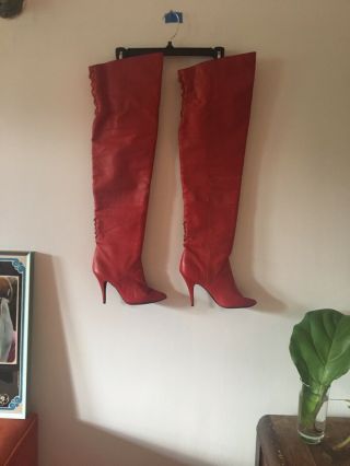 Vintage Wild Pair 7 Red Leather Thigh Boots Rare Insane 70s 80s Over Knee Fetish
