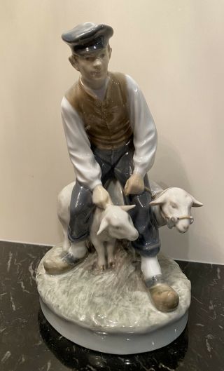 Rare Royal Copenhagen Boy With Lambs Figurine Porcelain No.  627 Denmark 8 "